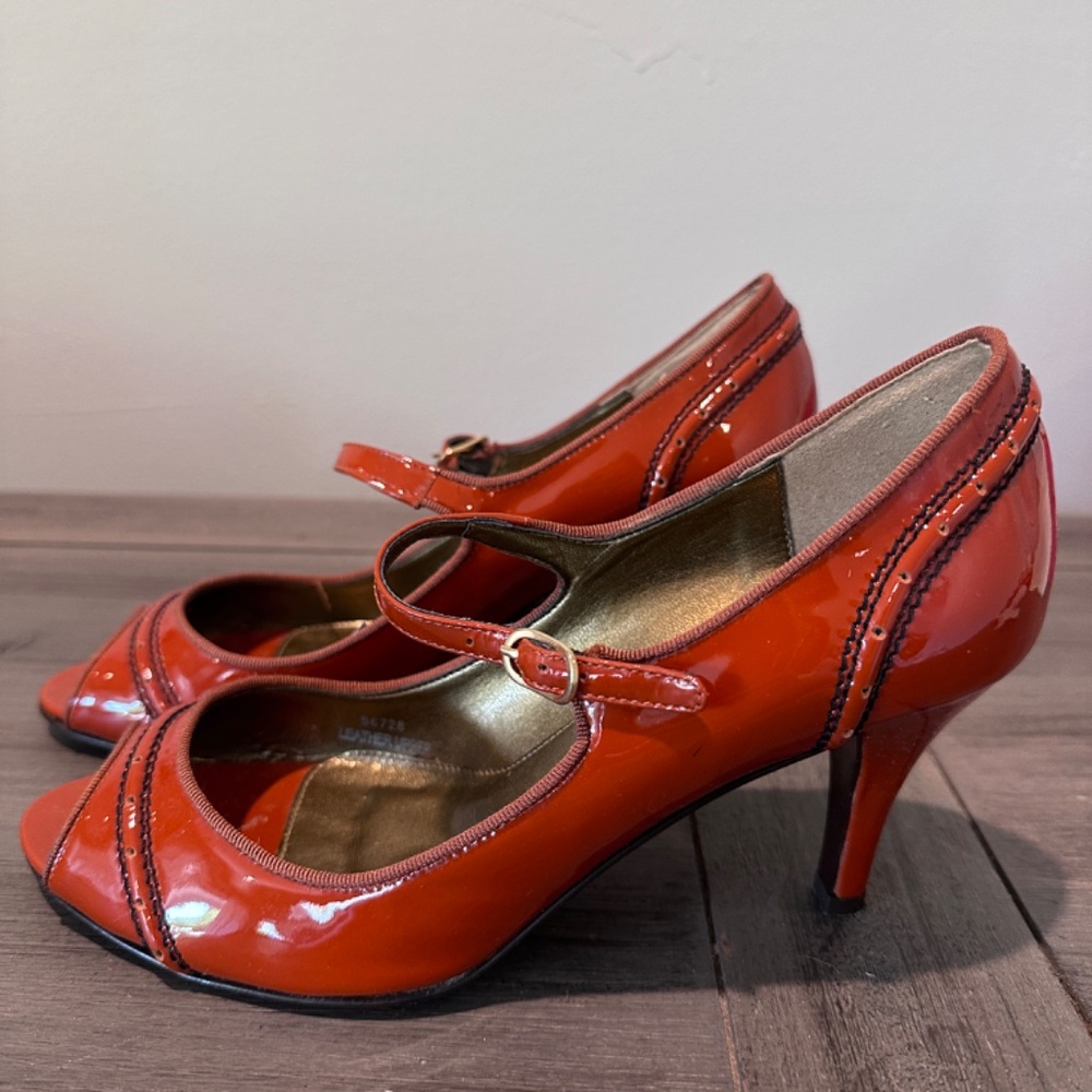 J. Crew Mary Jane Spectator Peep Toe Patent Leather Heels